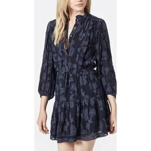 New Joie Adel B Navy Blue Flouncy Mini Dress Size M Feminie Sheer Self Slip